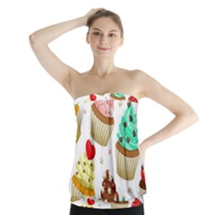 Seamless Pattern Yummy Colored Cupcakes Strapless Top by Nexatart