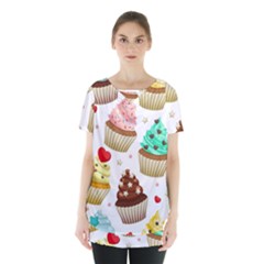 Seamless Pattern Yummy Colored Cupcakes Skirt Hem Sports Top by Nexatart