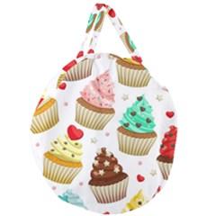 Seamless Pattern Yummy Colored Cupcakes Giant Round Zipper Tote by Nexatart