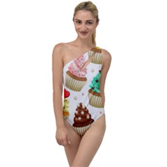 Seamless Pattern Yummy Colored Cupcakes To One Side Swimsuit by Nexatart