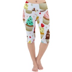 Seamless Pattern Yummy Colored Cupcakes Lightweight Velour Cropped Yoga Leggings by Nexatart