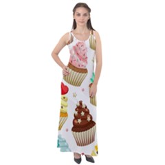 Seamless Pattern Yummy Colored Cupcakes Sleeveless Velour Maxi Dress by Nexatart