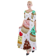 Seamless Pattern Yummy Colored Cupcakes Half Sleeves Maxi Dress by Nexatart