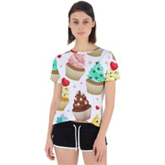 Seamless Pattern Yummy Colored Cupcakes Open Back Sport Tee by Nexatart