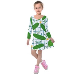 Seamless Pattern With Cucumber Kids  Long Sleeve Velvet Dress