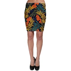 Fashionable Seamless Tropical Pattern With Bright Green Blue Plants Leaves Bodycon Skirt by Nexatart