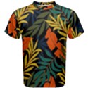 Fashionable Seamless Tropical Pattern With Bright Green Blue Plants Leaves Men s Cotton Tee View1