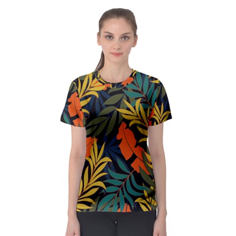 Fashionable Seamless Tropical Pattern With Bright Green Blue Plants Leaves Women s Sport Mesh Tee by Nexatart