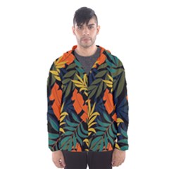 Fashionable Seamless Tropical Pattern With Bright Green Blue Plants Leaves Men s Hooded Windbreaker