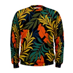 Fashionable Seamless Tropical Pattern With Bright Green Blue Plants Leaves Men s Sweatshirt