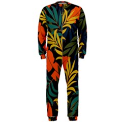 Fashionable Seamless Tropical Pattern With Bright Green Blue Plants Leaves Onepiece Jumpsuit (men) 