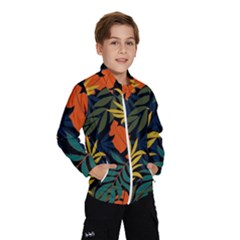 Fashionable Seamless Tropical Pattern With Bright Green Blue Plants Leaves Kids  Windbreaker