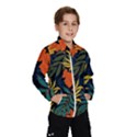 Fashionable Seamless Tropical Pattern With Bright Green Blue Plants Leaves Kids  Windbreaker View1