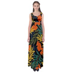 Fashionable Seamless Tropical Pattern With Bright Green Blue Plants Leaves Empire Waist Maxi Dress by Nexatart