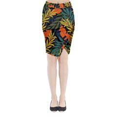 Fashionable Seamless Tropical Pattern With Bright Green Blue Plants Leaves Midi Wrap Pencil Skirt by Nexatart