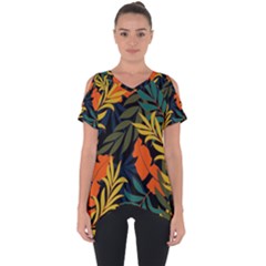 Fashionable Seamless Tropical Pattern With Bright Green Blue Plants Leaves Cut Out Side Drop Tee by Nexatart