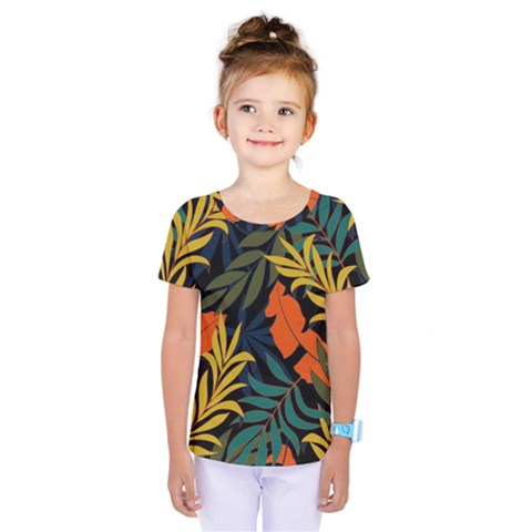 Fashionable Seamless Tropical Pattern With Bright Green Blue Plants Leaves Kids  One Piece Tee by Nexatart