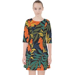 Fashionable Seamless Tropical Pattern With Bright Green Blue Plants Leaves Pocket Dress by Nexatart