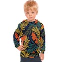 Fashionable Seamless Tropical Pattern With Bright Green Blue Plants Leaves Kids  Hooded Pullover View1