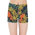 Fashionable Seamless Tropical Pattern With Bright Green Blue Plants Leaves Kids  Sports Shorts View1