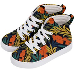 Fashionable Seamless Tropical Pattern With Bright Green Blue Plants Leaves Kids  Hi-top Skate Sneakers by Nexatart