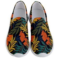 Fashionable Seamless Tropical Pattern With Bright Green Blue Plants Leaves Men s Lightweight Slip Ons by Nexatart