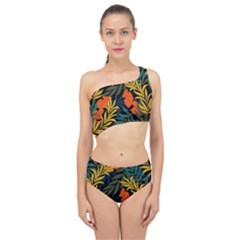 Fashionable Seamless Tropical Pattern With Bright Green Blue Plants Leaves Spliced Up Two Piece Swimsuit by Nexatart