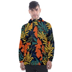 Fashionable Seamless Tropical Pattern With Bright Green Blue Plants Leaves Men s Front Pocket Pullover Windbreaker