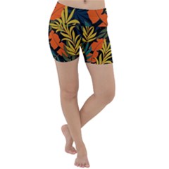 Fashionable Seamless Tropical Pattern With Bright Green Blue Plants Leaves Lightweight Velour Yoga Shorts by Nexatart