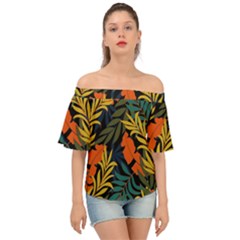 Fashionable Seamless Tropical Pattern With Bright Green Blue Plants Leaves Off Shoulder Short Sleeve Top by Nexatart