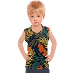 Fashionable Seamless Tropical Pattern With Bright Green Blue Plants Leaves Kids  Sport Tank Top