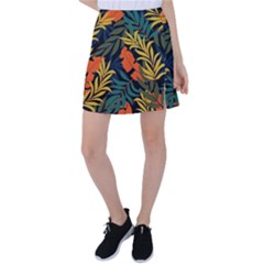 Fashionable Seamless Tropical Pattern With Bright Green Blue Plants Leaves Tennis Skirt