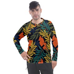 Fashionable Seamless Tropical Pattern With Bright Green Blue Plants Leaves Men s Pique Long Sleeve Tee