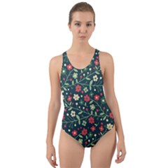 Flowering Branches Seamless Pattern Cut-out Back One Piece Swimsuit by Nexatart