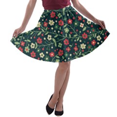 Flowering Branches Seamless Pattern A-line Skater Skirt by Nexatart