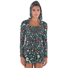 Flowering Branches Seamless Pattern Long Sleeve Hooded T-shirt by Nexatart