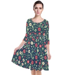 Flowering Branches Seamless Pattern Quarter Sleeve Waist Band Dress by Nexatart