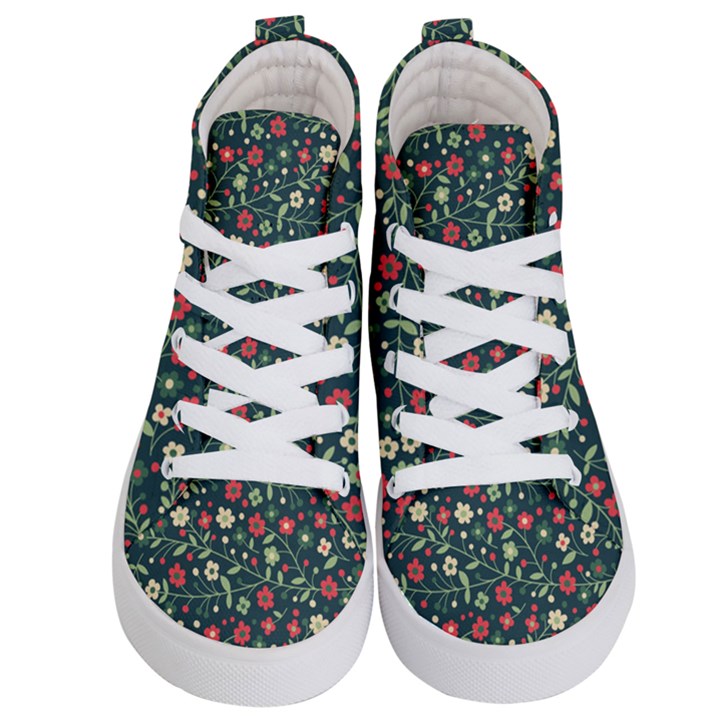 Flowering Branches Seamless Pattern Kids  Hi-Top Skate Sneakers