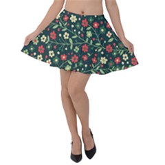 Flowering Branches Seamless Pattern Velvet Skater Skirt by Nexatart