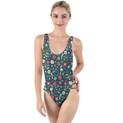 Flowering Branches Seamless Pattern High Leg Strappy Swimsuit by Nexatart