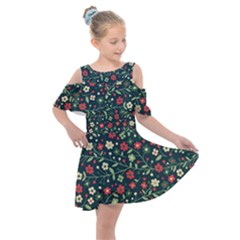 Flowering Branches Seamless Pattern Kids  Shoulder Cutout Chiffon Dress by Nexatart