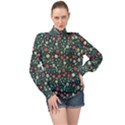 Flowering Branches Seamless Pattern High Neck Long Sleeve Chiffon Top View1