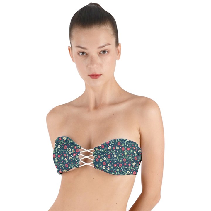 Flowering Branches Seamless Pattern Twist Bandeau Bikini Top