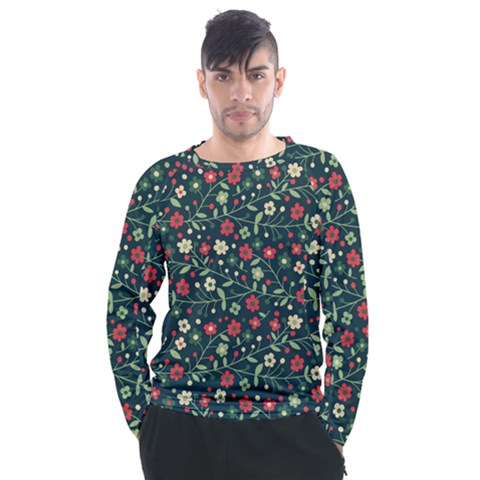 Flowering Branches Seamless Pattern Men s Long Sleeve Raglan Tee by Nexatart