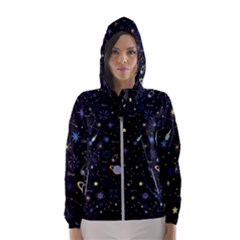 Starry Night  Space Constellations  Stars  Galaxy  Universe Graphic  Illustration Women s Hooded Windbreaker