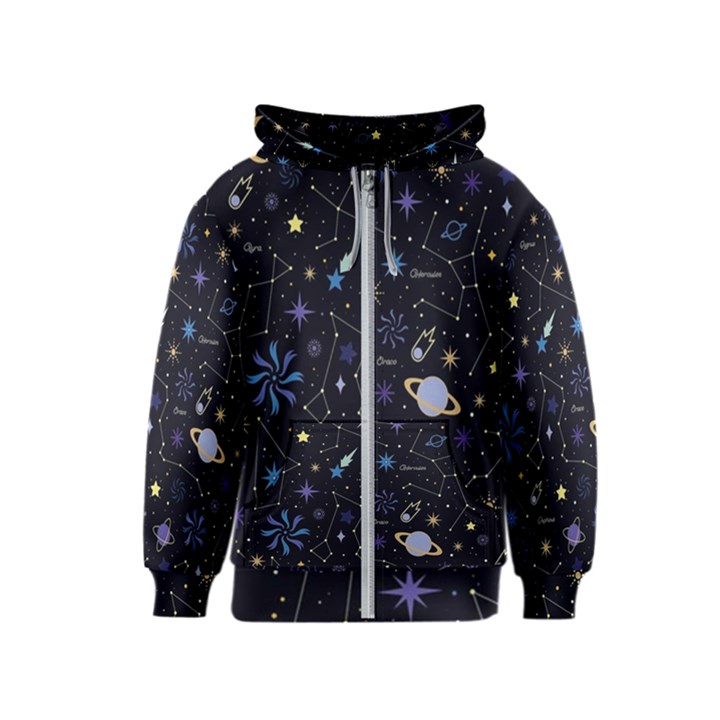 Starry Night  Space Constellations  Stars  Galaxy  Universe Graphic  Illustration Kids  Zipper Hoodie