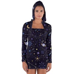 Starry Night  Space Constellations  Stars  Galaxy  Universe Graphic  Illustration Long Sleeve Hooded T-shirt by Nexatart