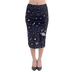 Starry Night  Space Constellations  Stars  Galaxy  Universe Graphic  Illustration Midi Pencil Skirt by Nexatart