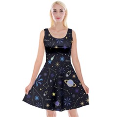 Starry Night  Space Constellations  Stars  Galaxy  Universe Graphic  Illustration Reversible Velvet Sleeveless Dress by Nexatart