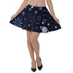 Starry Night  Space Constellations  Stars  Galaxy  Universe Graphic  Illustration Velvet Skater Skirt